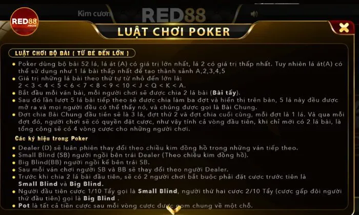 Luật chơi game Poker Red88 dễ hiểu